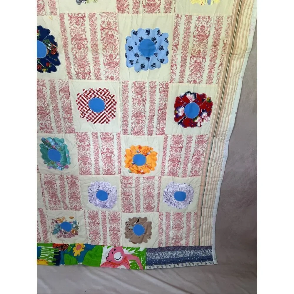 Vintage Handmade Flower Power Quilt